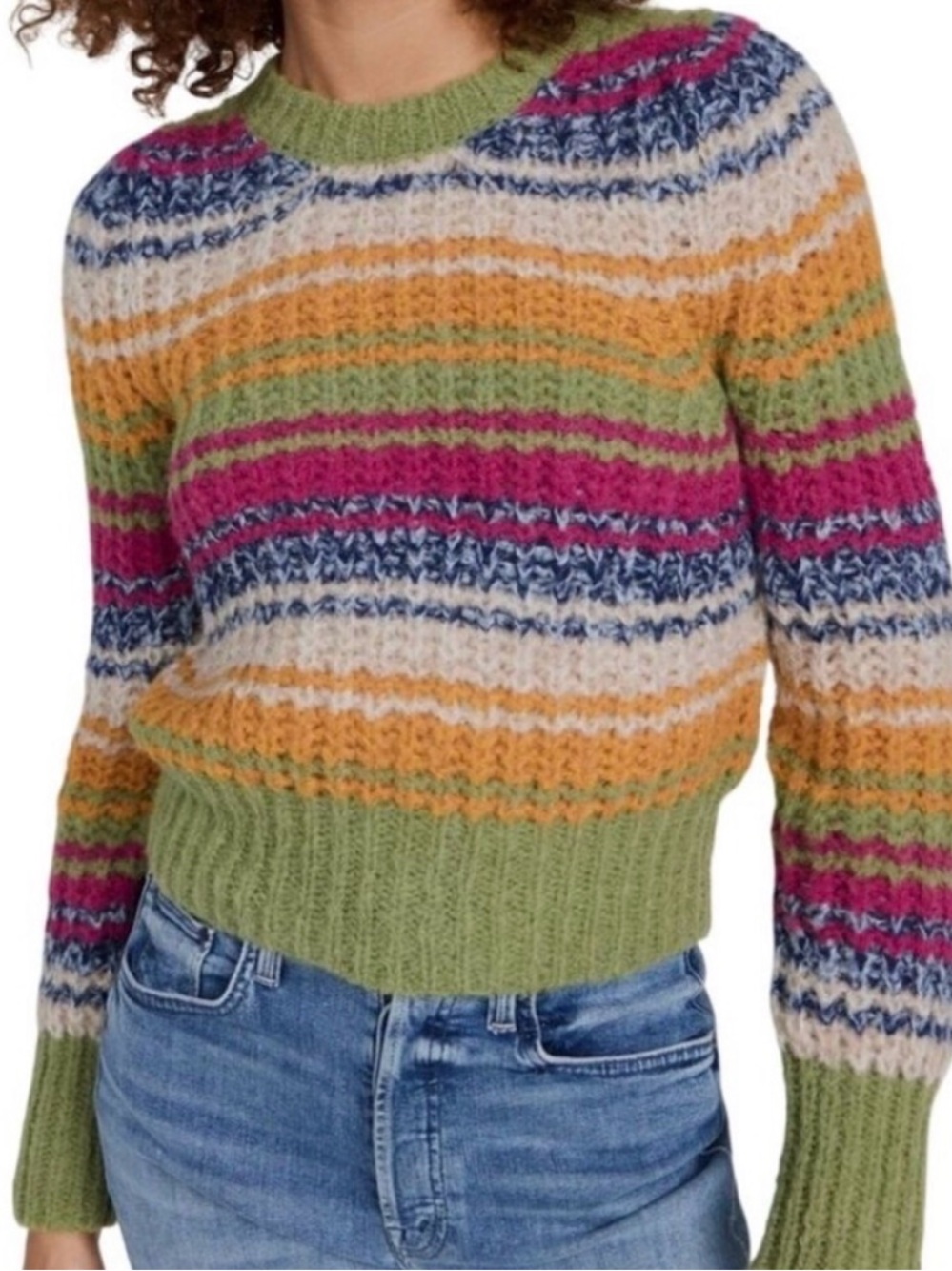 MOTHER Don’t Sweat It Alpaca Striped Sweater XS Green Multi